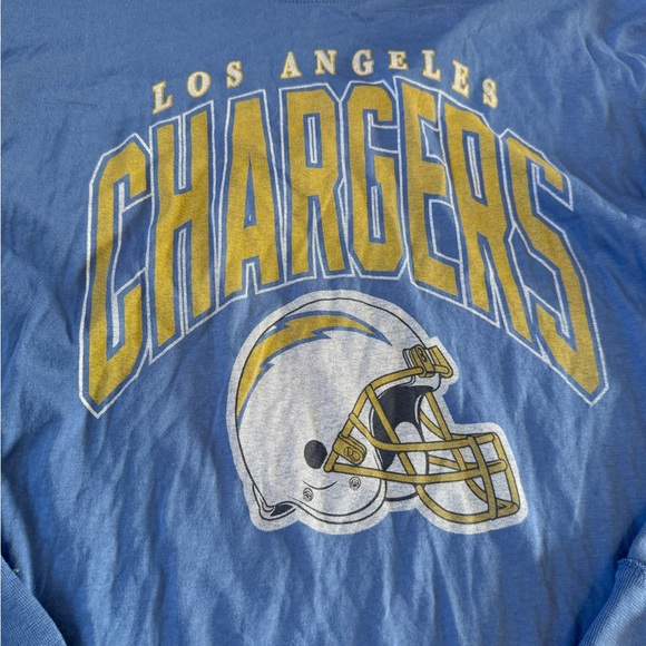 Women's Blue Distressed Los Angeles Chargers Tom Cat 100% Cotton long Sleeve Top - Picture 7 of 11